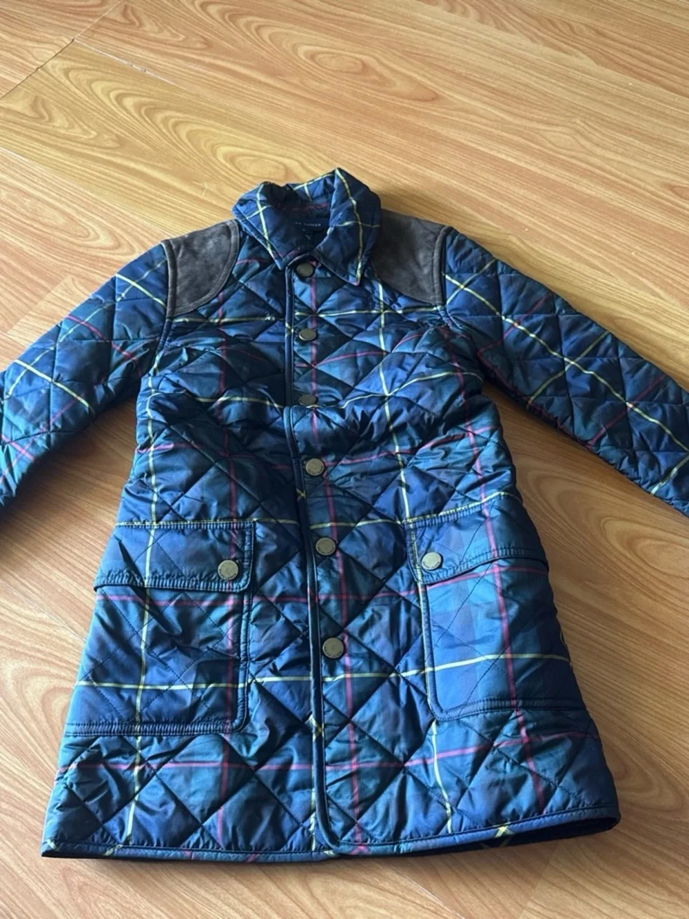 Ralph Lauren Kids Quilted Navy Plaid Coat Size 6